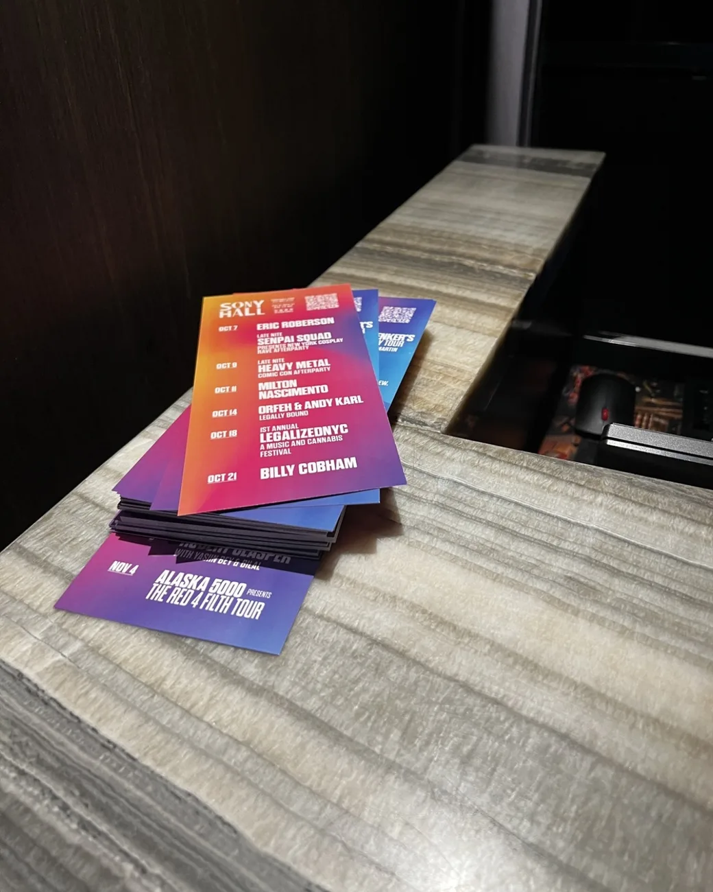 Stack of calendar cards on the marble bar
