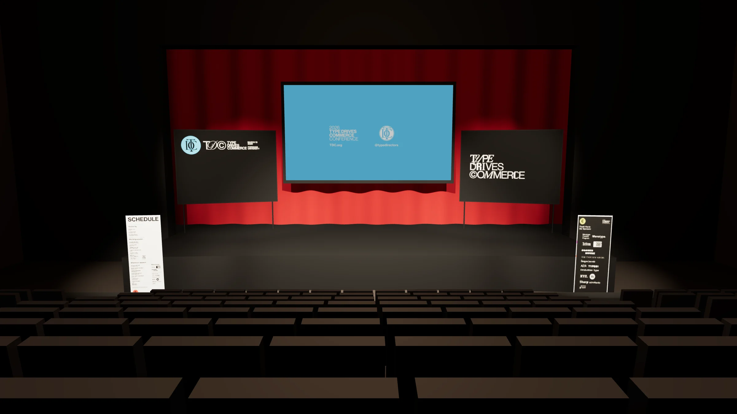 3D model of the Pope Theatre looking at the stage