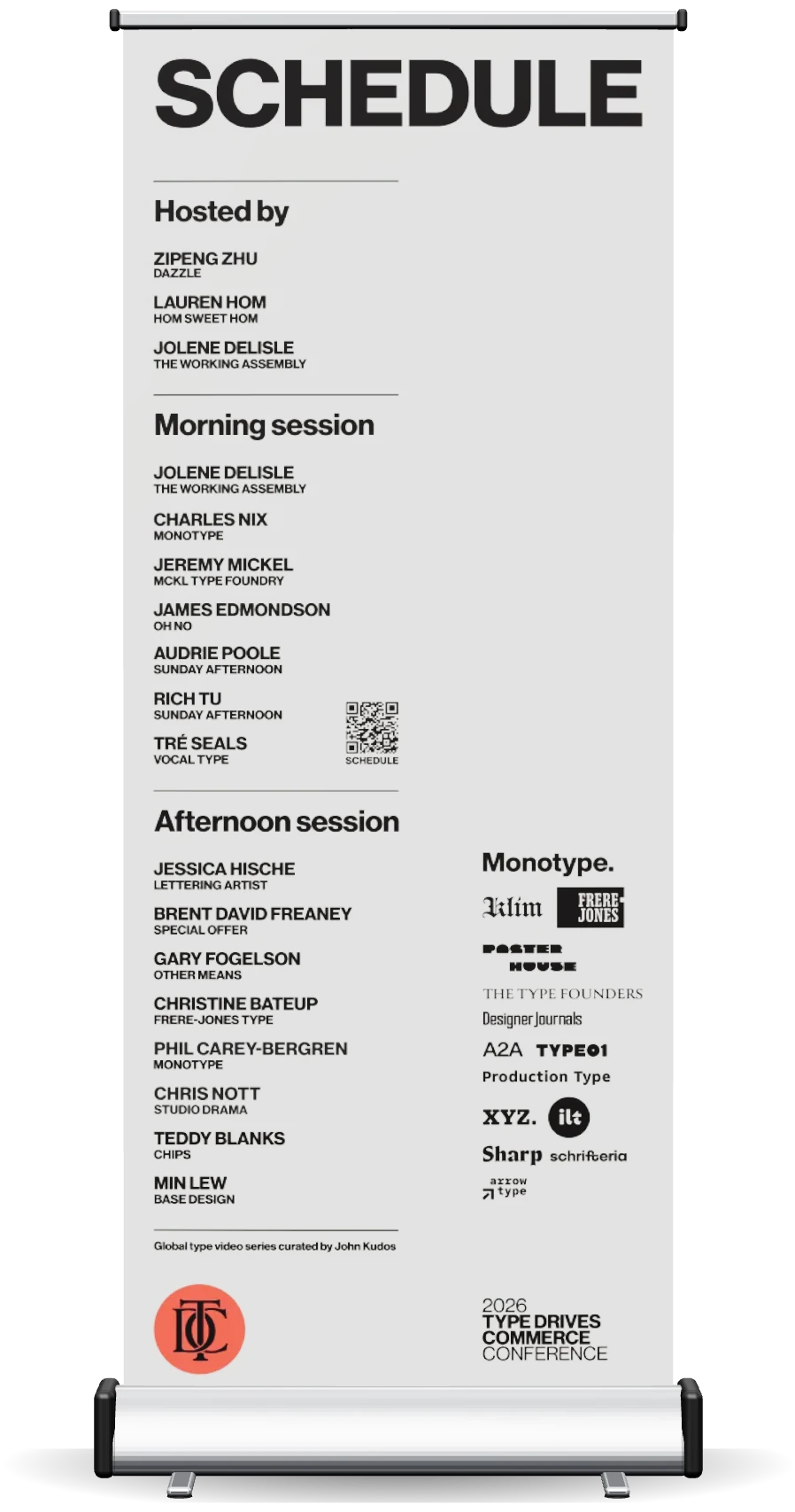 Standing banner: schedule